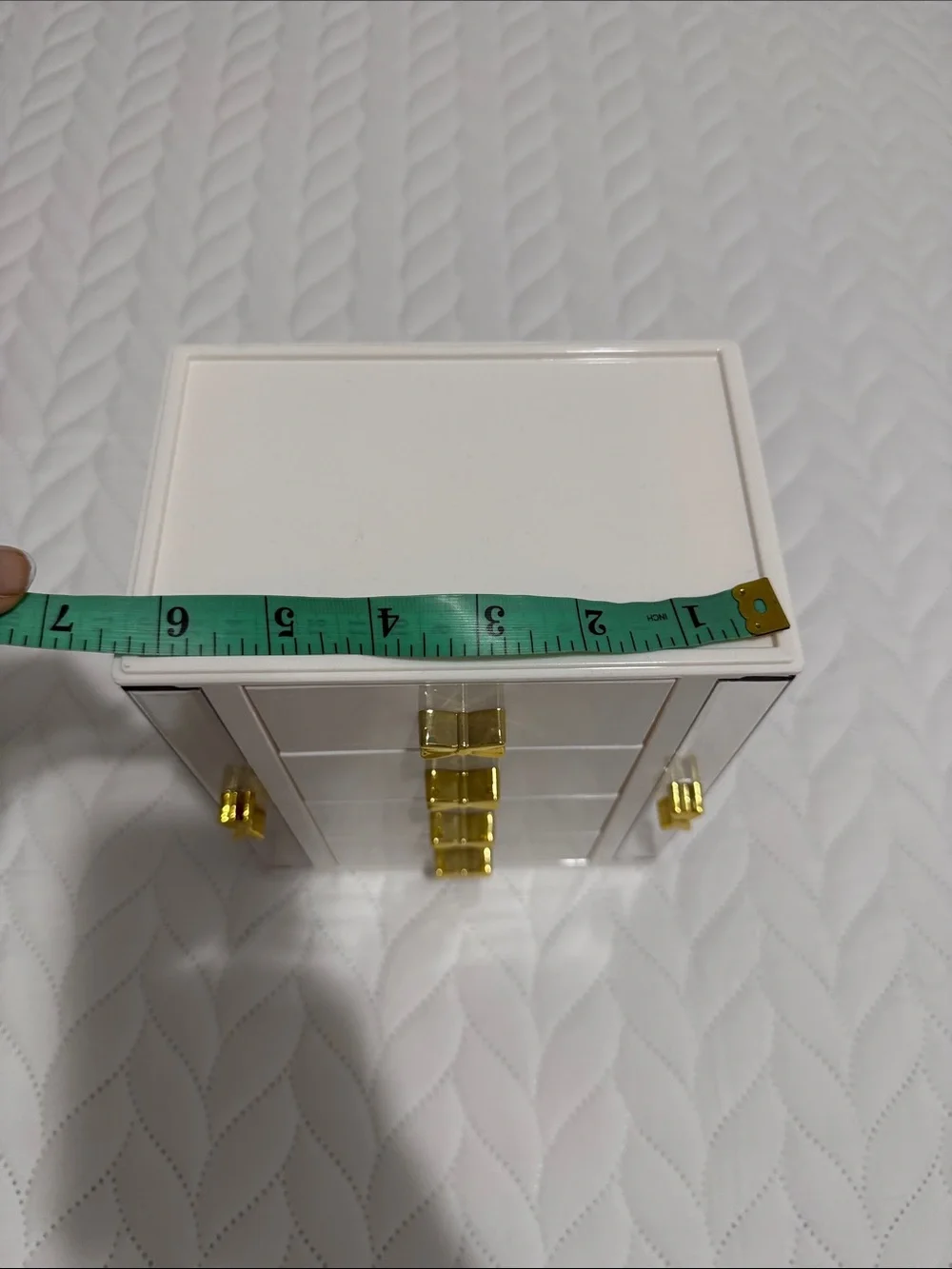 White and Gold Jewelry Organizer with Bow Drawer Pulls